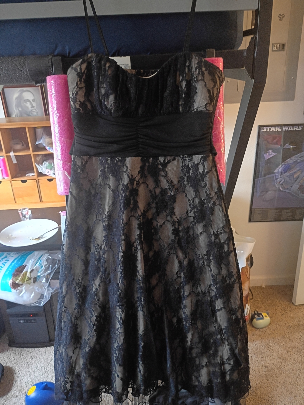 Women's Black Lace Mini Formal Dress Size M